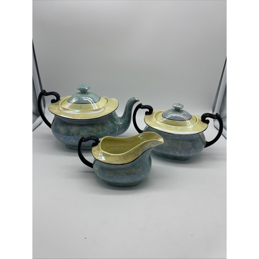 Czech Slovakia Phoenix China Lusterware Sugar Bowl, Creamer & Teapot